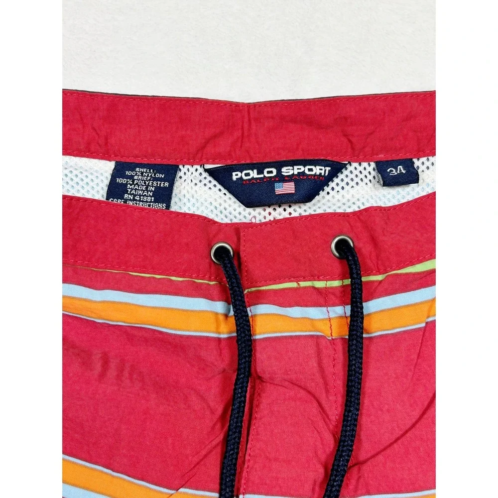 Polo Sport Ralph Lauren Mens Red Striped Swim Trunks Board Shorts 34